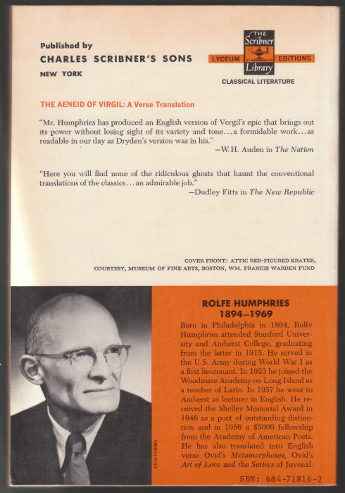 The Aeneid Of Virgil back cover
