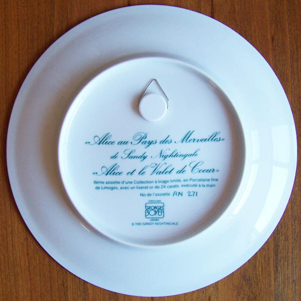 Alice In Wonderland Collectors Plate 8 back