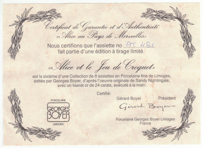 Alice In Wonderland Collectors Plate 6 COA