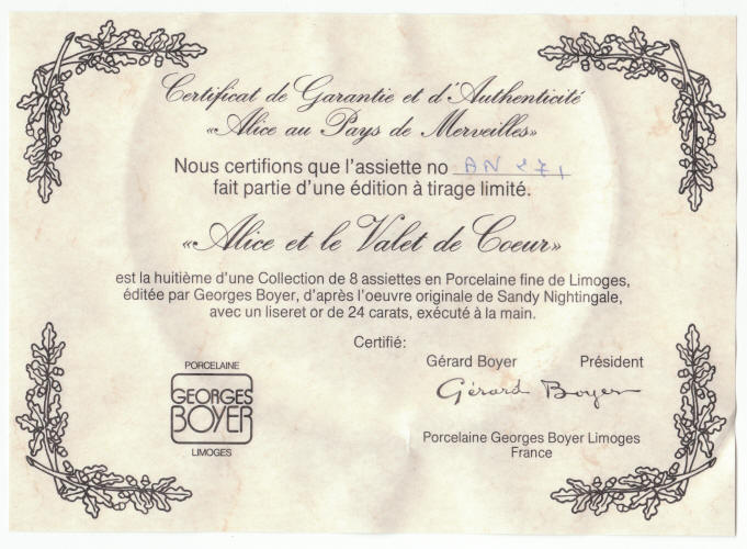 Alice In Wonderland Collectors Plate 8 COA