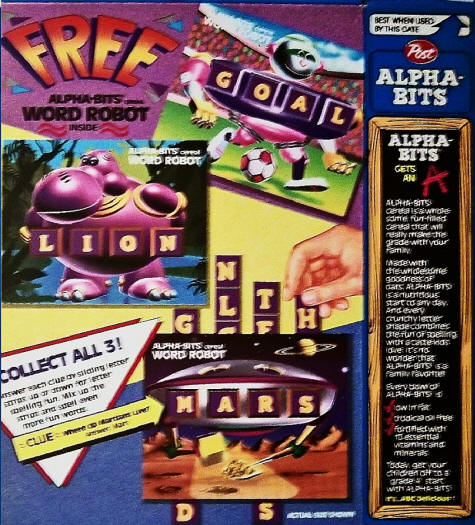 Alpha-Bits Word Robot Cereal Premium Box