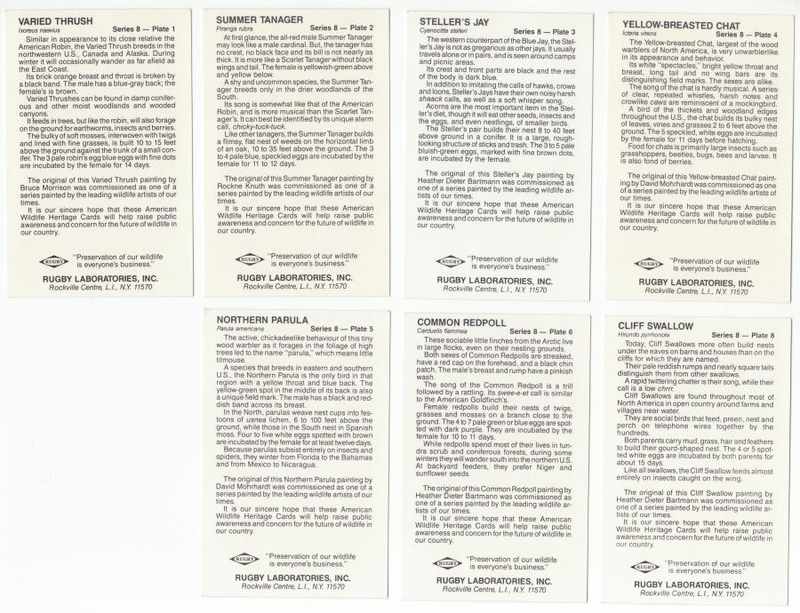 1986 American Wildlife Heritage Cards backs