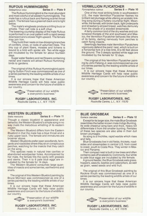 1986 American Wildlife Heritage Cards backs