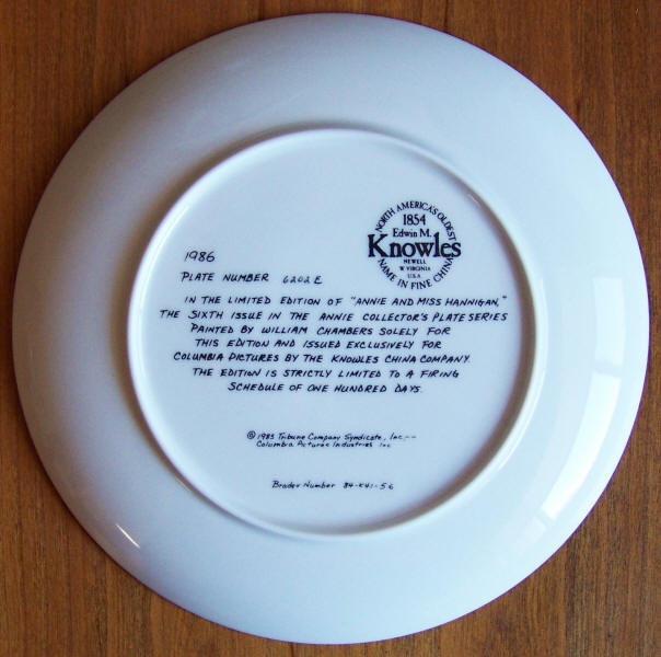 Miss Hannigan Annie Collectors Plate 6 back