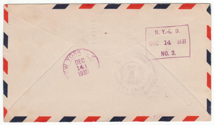 Foreign Air Mail Route 6 First Flight Cover 1931 back