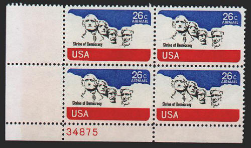 Scott #C88 Mount Rushmore Airmail Plate Block