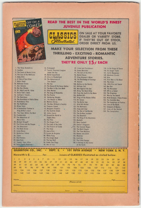 Classics Illustrated #131 back cover