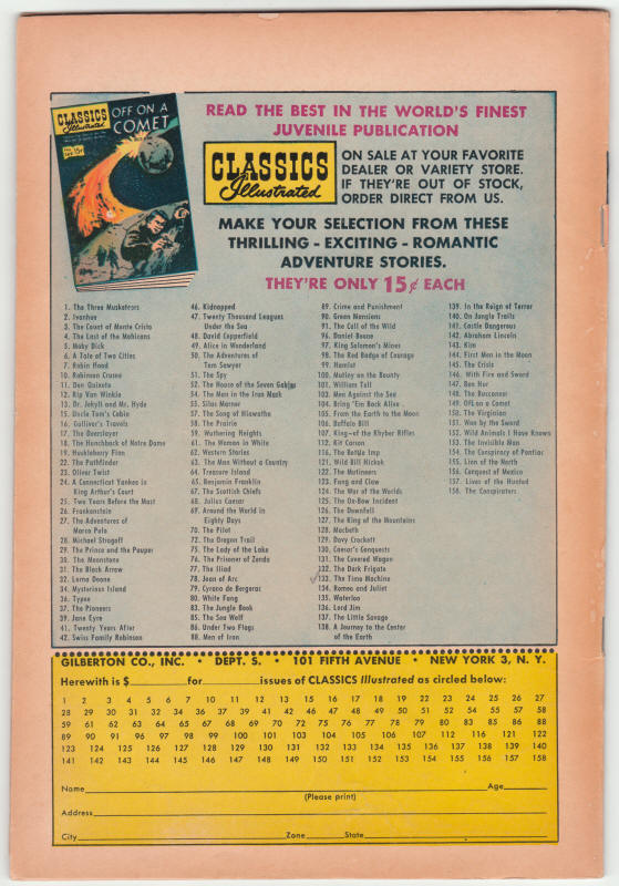Classics Illustrated #133 back cover