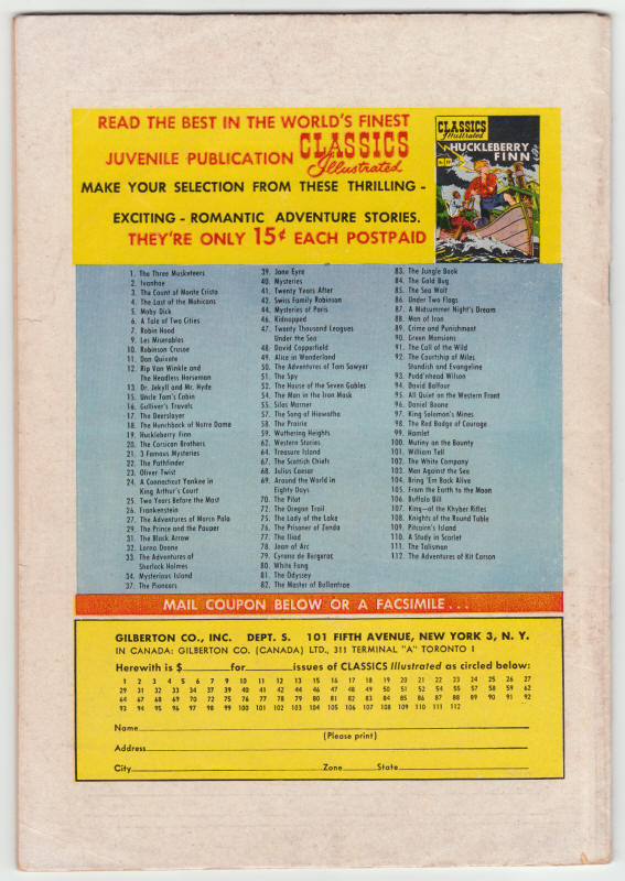 Classics Illustrated #91 back cover