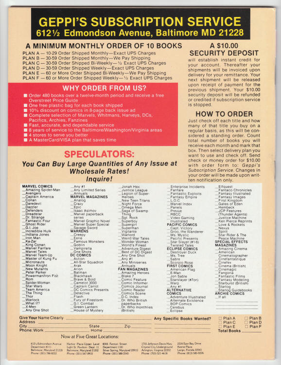 Comics Scene Magazine #9 back cover