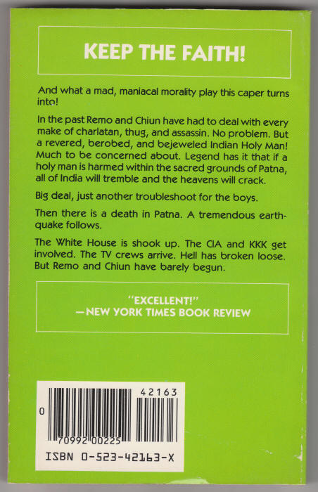 The Destroyer #19 Holy Terror Warren Murphy Richard Sapir back cover