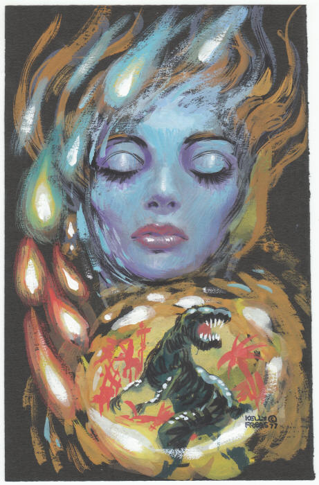Original Dinosaur Beach Book Cover Study Artwork by Kelly Freas