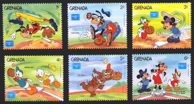 Walt Disney Grenada Baseball Postage Stamps