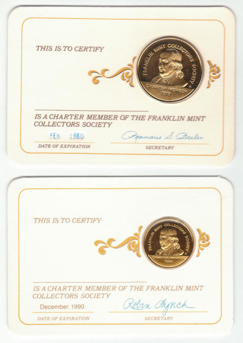 Franklin Mint Collectors Society Membership Coins 1980 1990