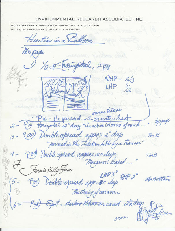 Frank Kelly Freas Handwritten Layout Page