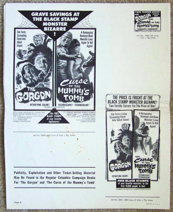 The Gorgon Curse Of The Mummys Tomb Pressbook