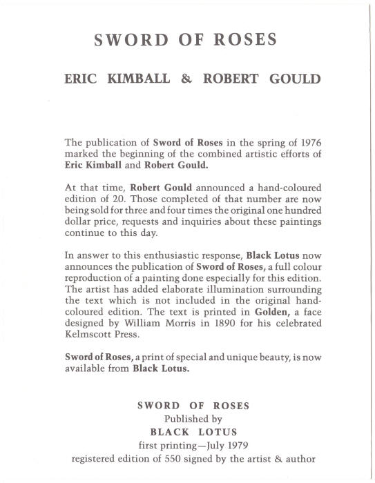 Robert Gould Sword Of Roses Promotional Card