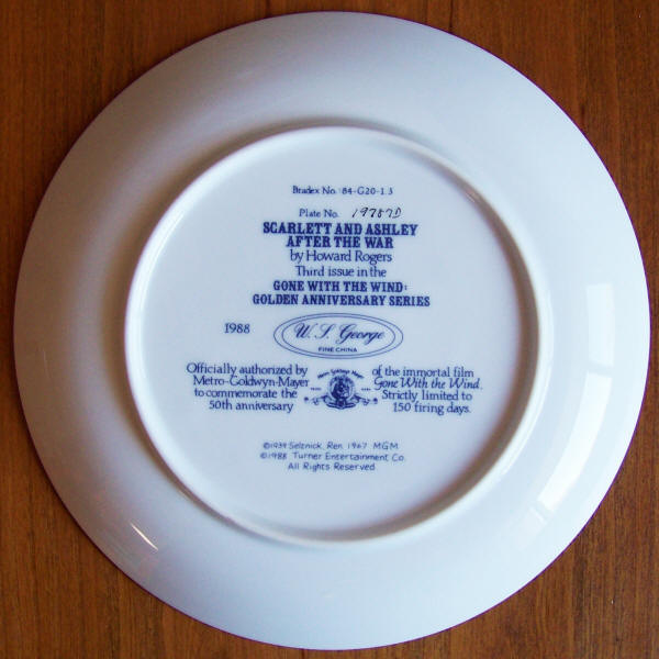 Gone With The Wind Golden Anniversary Plate 3 back