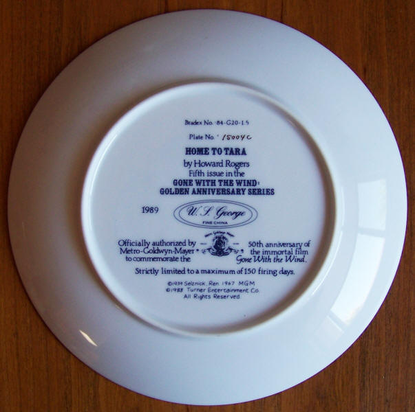 Gone With The Wind Golden Anniversary Plate 5 back