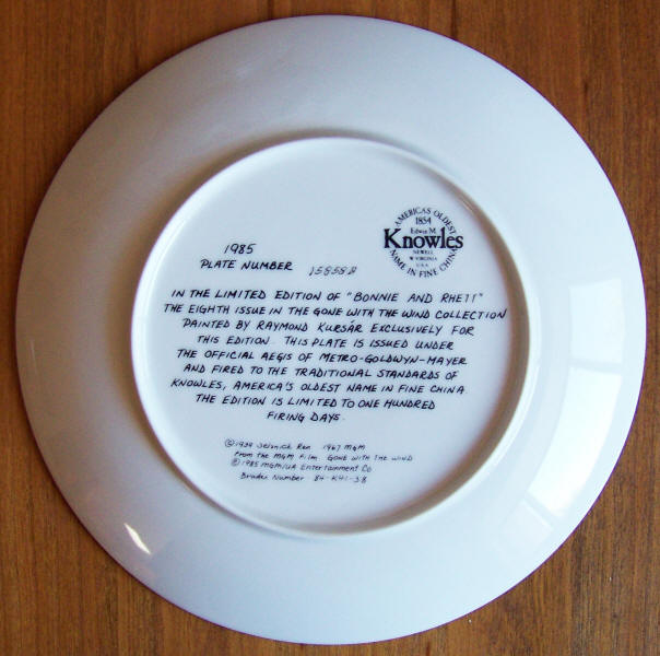 Gone With The Wind Plate 8 back