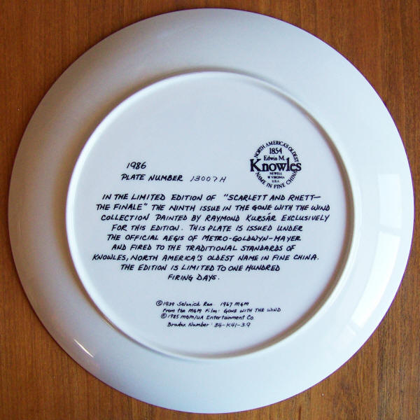 Gone With The Wind Plate 9 back
