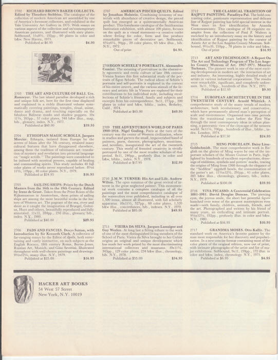 Hacker Art Books Catalog Fall Winter 1981 1982 back