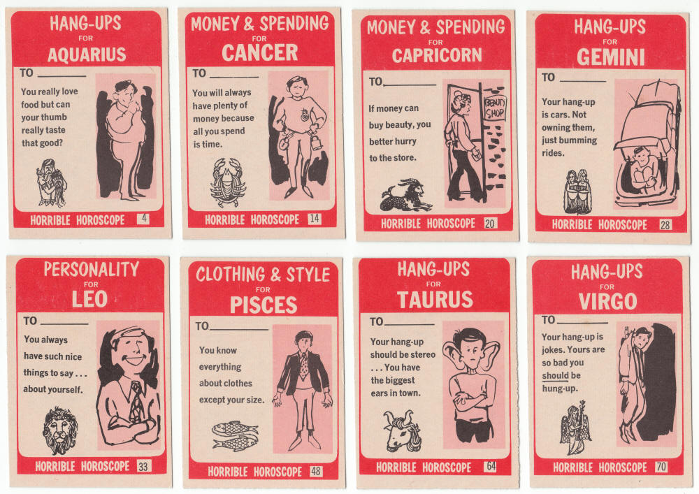 1972 Philadelphia Horrible Horoscope Cards backs