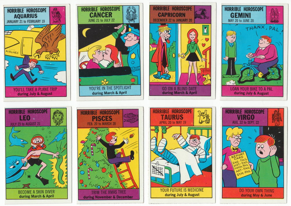 1972 Philadelphia Horrible Horoscope Cards fronts