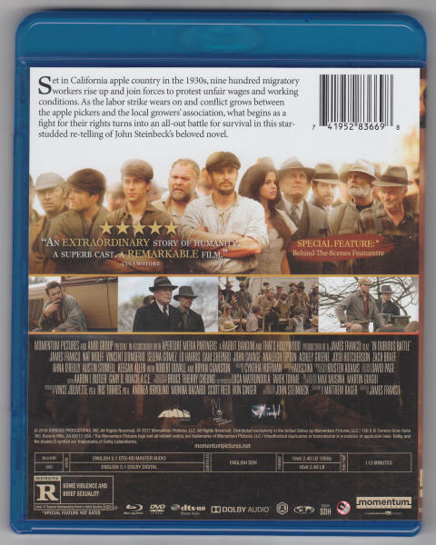 In Dubious Battle Bluray DVD back