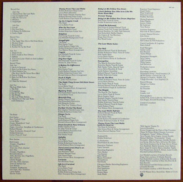 The Last Waltz Album Insert
