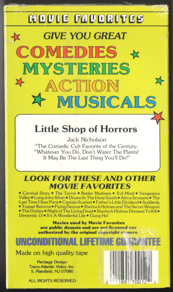 Little Shop Of Horrors VHS Videotape