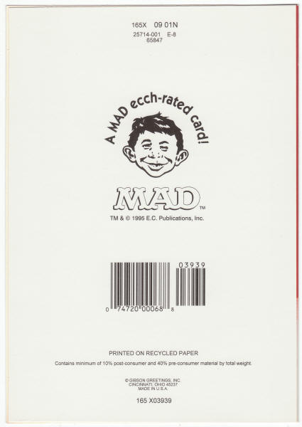 MAD 70 Christmas Card Alfred E Neuman back