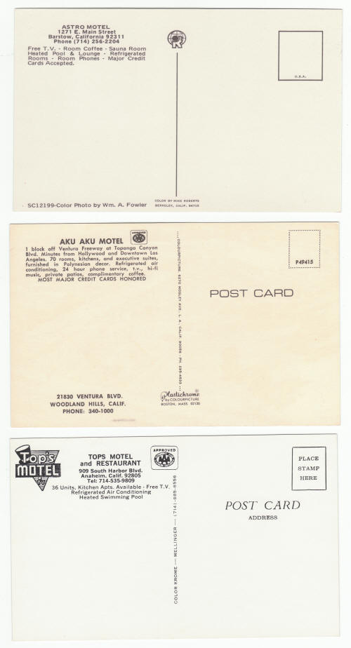 1960s California Hotel Motel Post Cards