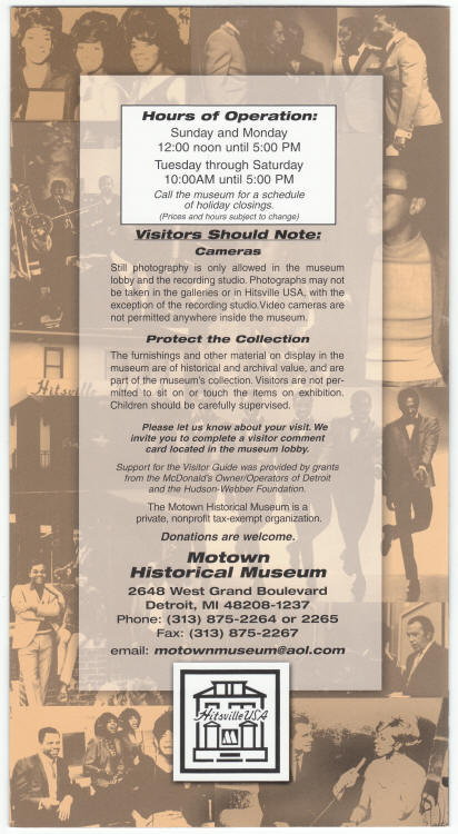 Motown Historical Museum Visitor Guide back