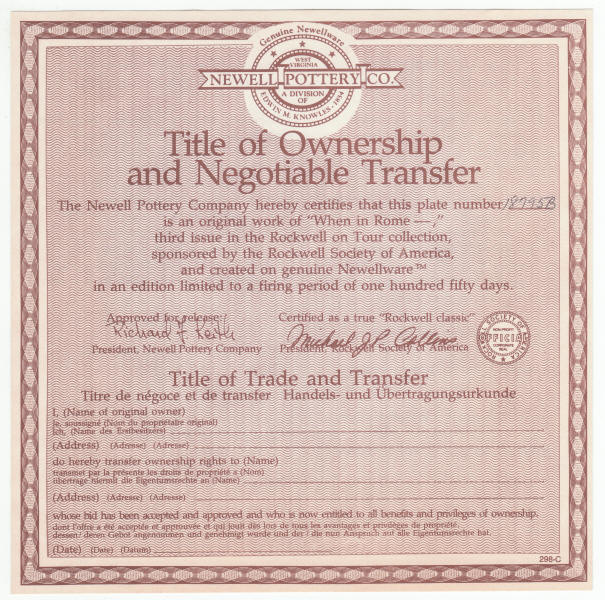 Rockwell On Tour Plate 3 COA