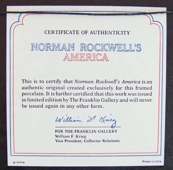 Norman Rockwells America Porcelain Tile COA