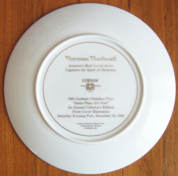 Rockwell Annual Christmas Plate 1981 back