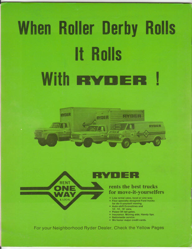 Roller Derby 1972 Mid Season Program Yearbook back cover