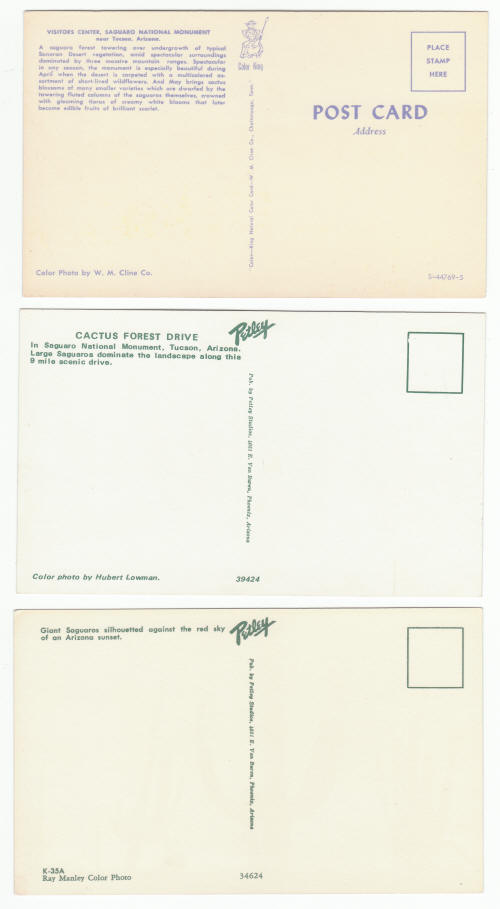 Saguaro National Monument Post Cards 1960s