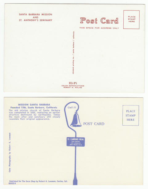 1960s Santa Barbara Mission Post Cards