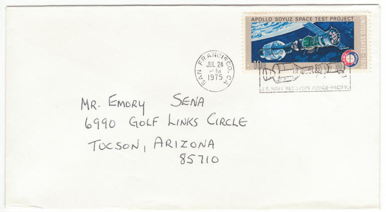 Scott 1570 Apollo Soyuz Stamp with Specialty Recovery Cancellation