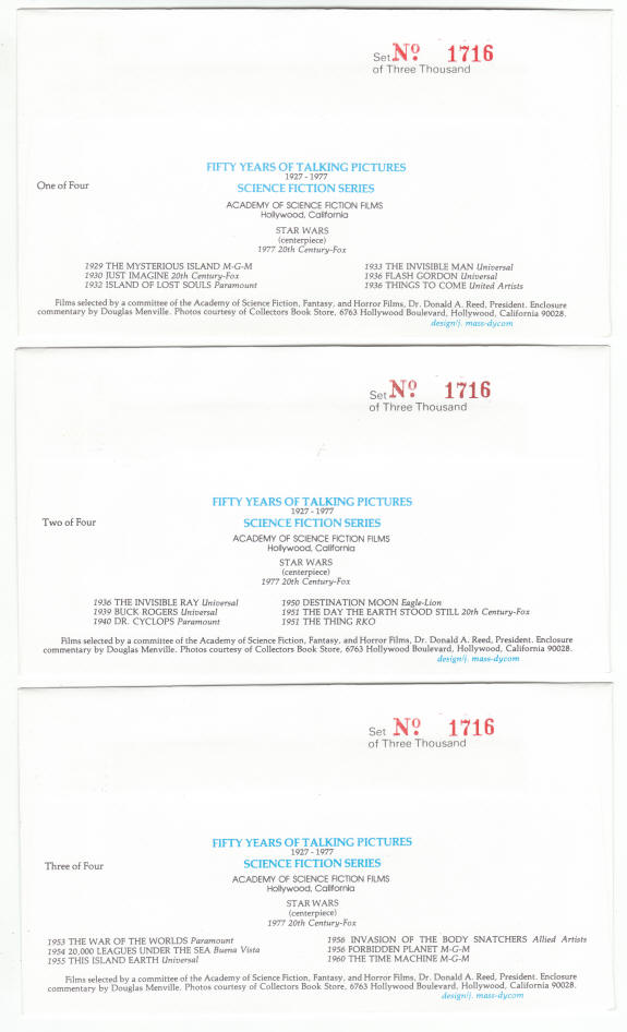 Science Fiction Film Series First Day Cover Set back