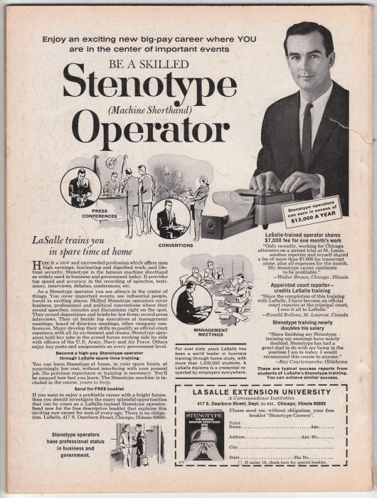 Sport World Volume 8 number 5 December 1969 back cover