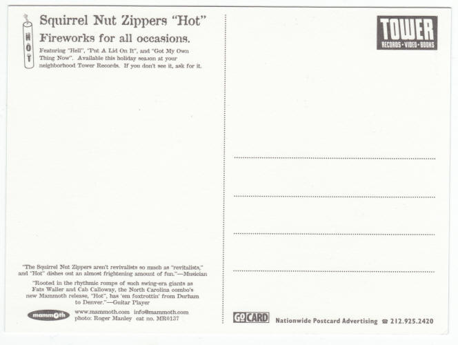Squirrel Nut Zippers 1996 Promo Post Card