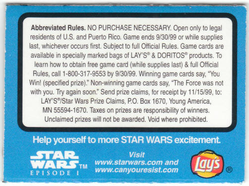 Star Wars Episode 1 Doritos Game Piece