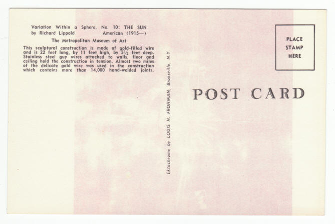 Variation Within A Sphere 10 The Sun Post Card Richard Lippold