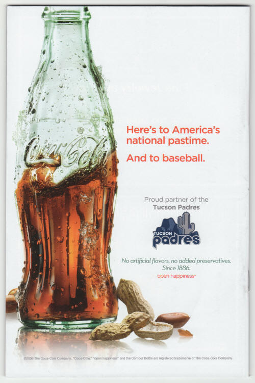 Tucson Padres Program 4th Edition 2012 back