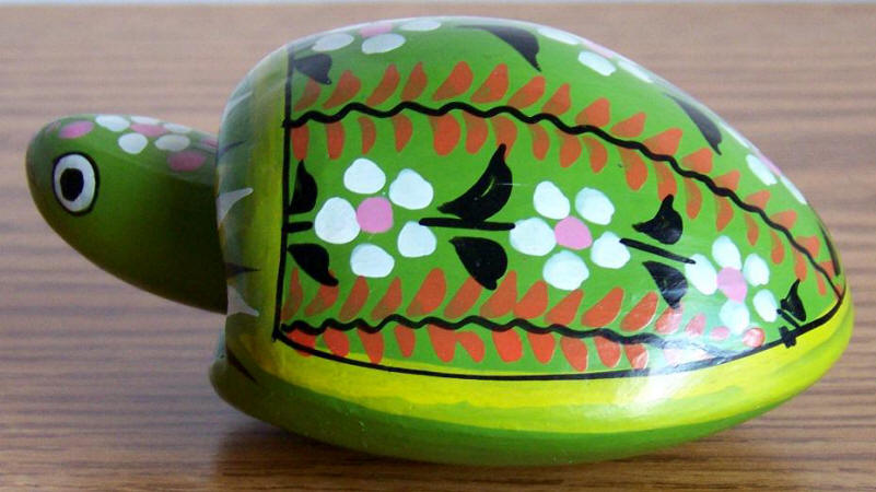 Early 1970s Hand Painted Tonala Jalisco Mexican Folk Art Ceramic Turtle