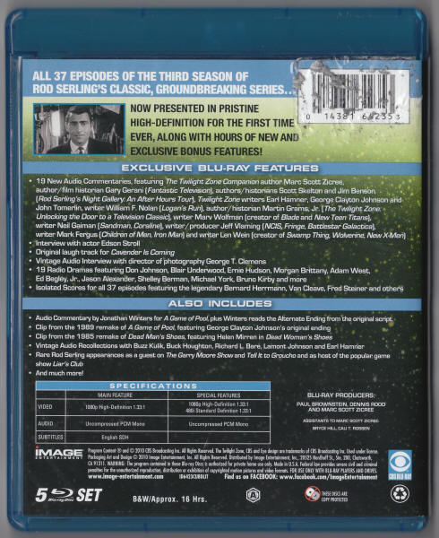 Twilight Zone Season 3 Bluray Disc Set
