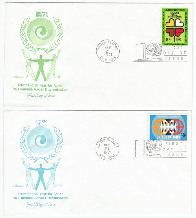 UNNY #220 #221 Eliminate Racial Discrimination First Day Covers